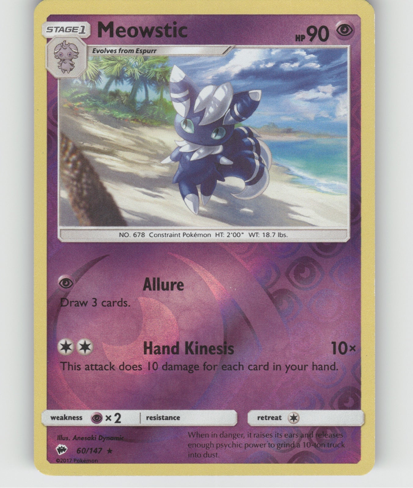 Meowstic Reverse Holo Rare SM - Burning Shadows 60/147 LP