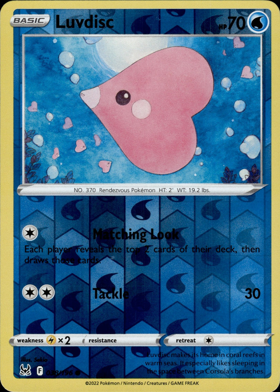 Luvdisc Reverse Holo Common SWSH11: Lost Origin 038/196 NM
