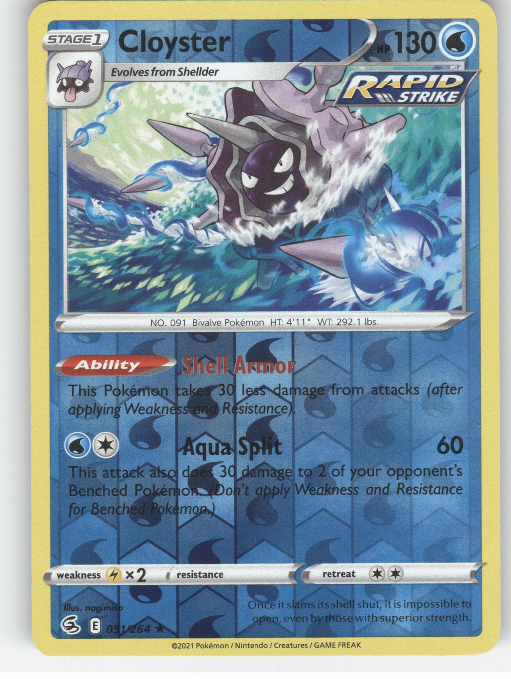 Cloyster Reverse Holo Rare SWSH08: Fusion Strike 051/264 NM