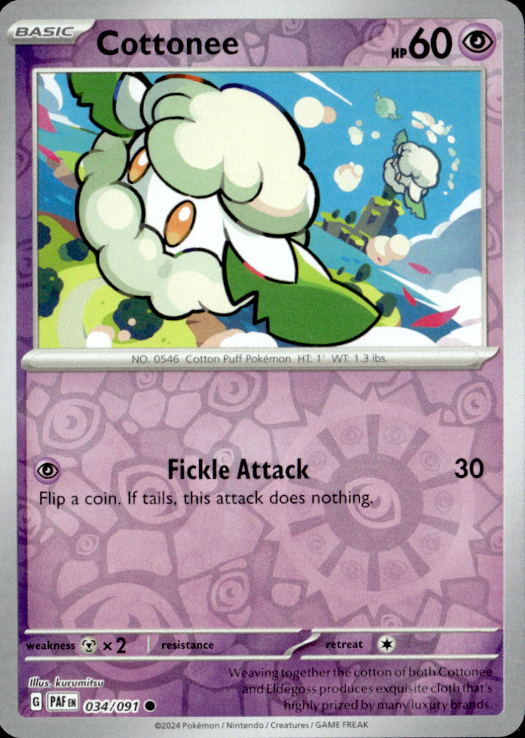 Cottonee Reverse Holo Common SV: Paldean Fates 034/091 NM