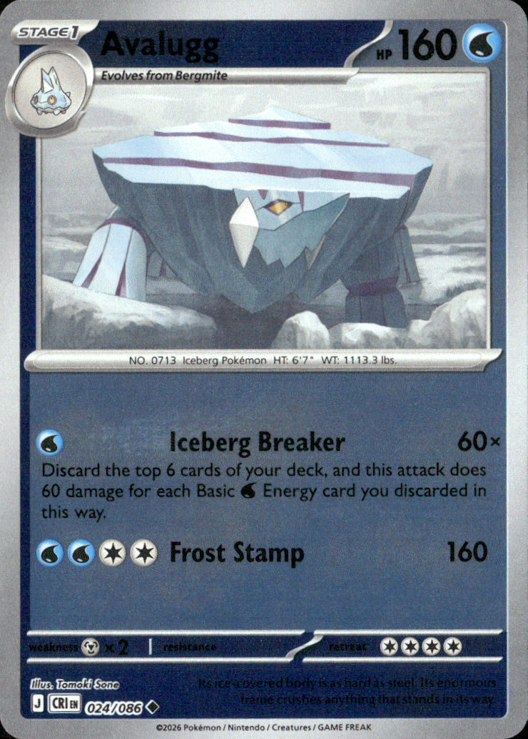 Avalugg Reverse Holo Uncommon ME04: Chaos Rising 024/086 NM