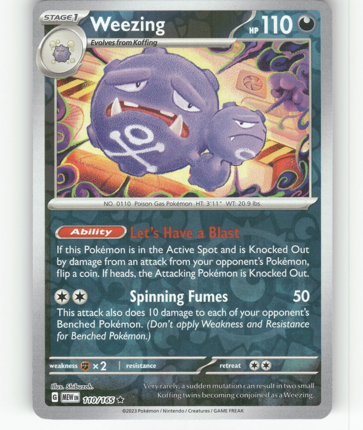 Weezing Reverse Holo Rare SV: Scarlet & Violet 151 110/165 NM