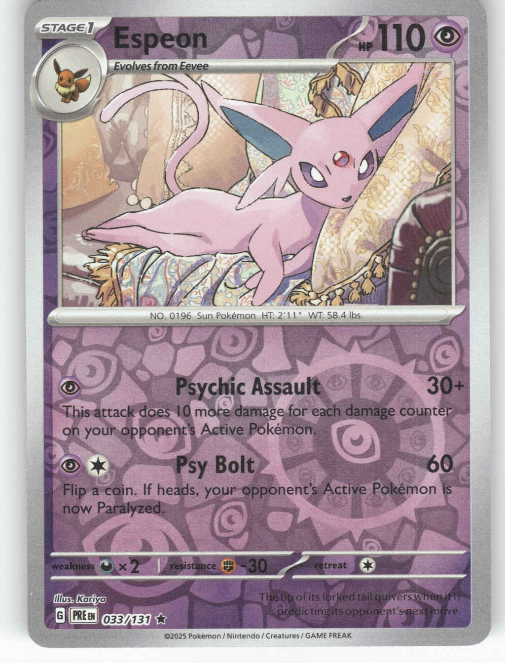 Espeon Reverse Holo Rare SV: Prismatic Evolutions 033/131 NM