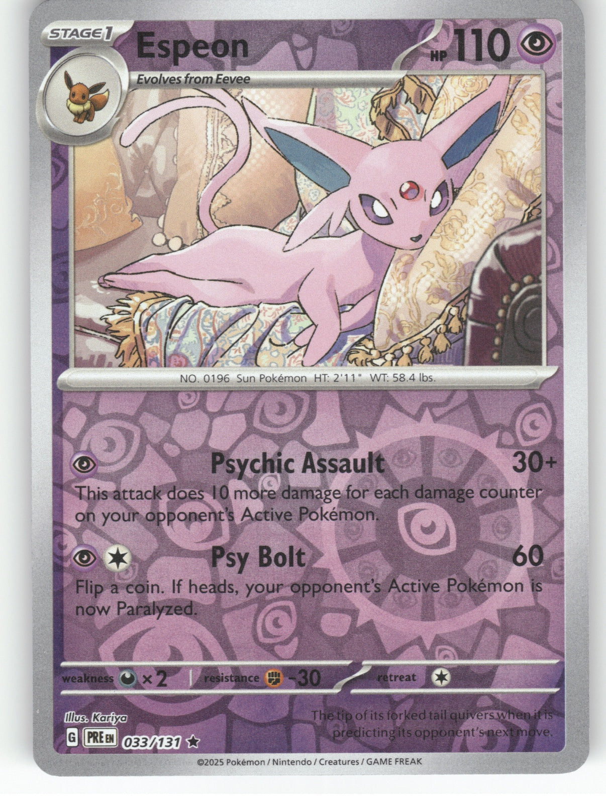 Espeon Reverse Holo Rare SV: Prismatic Evolutions 033/131 NM