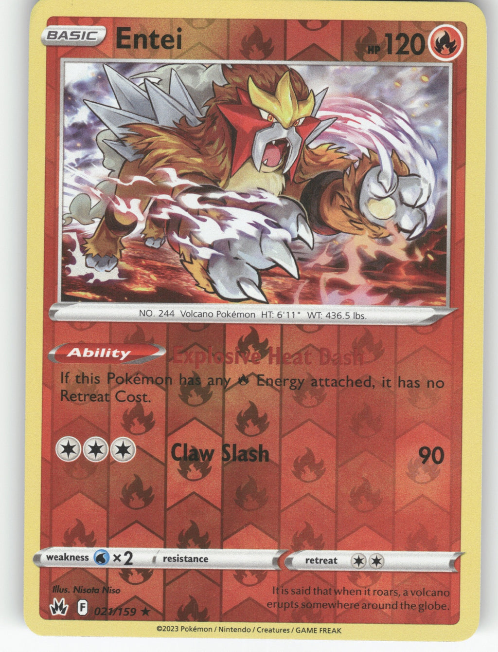 Entei Reverse Holo Holo Rare SWSH: Crown Zenith 021/159 NM