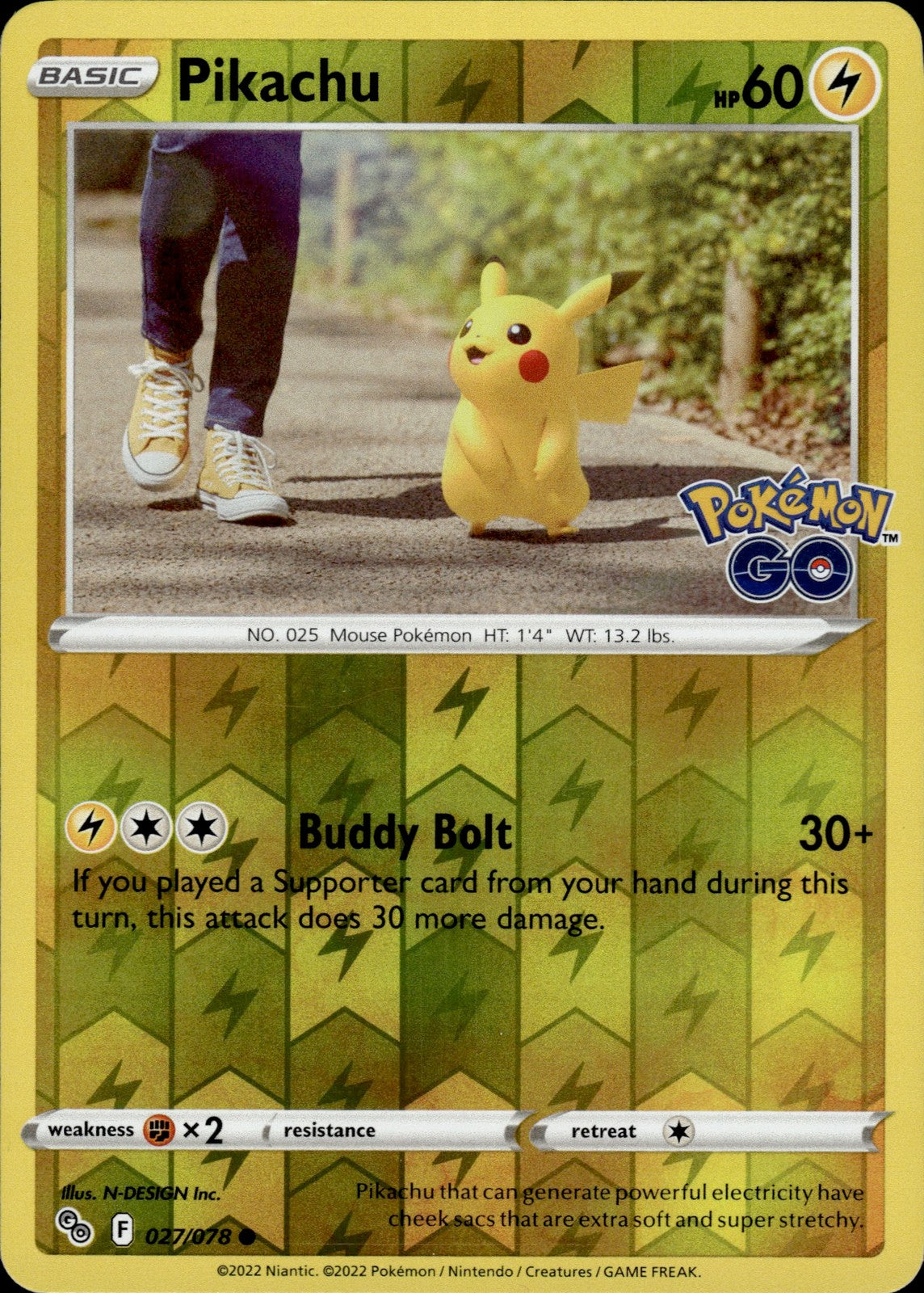 Pikachu (27) Reverse Holo Common Pokemon GO 027/078 NM