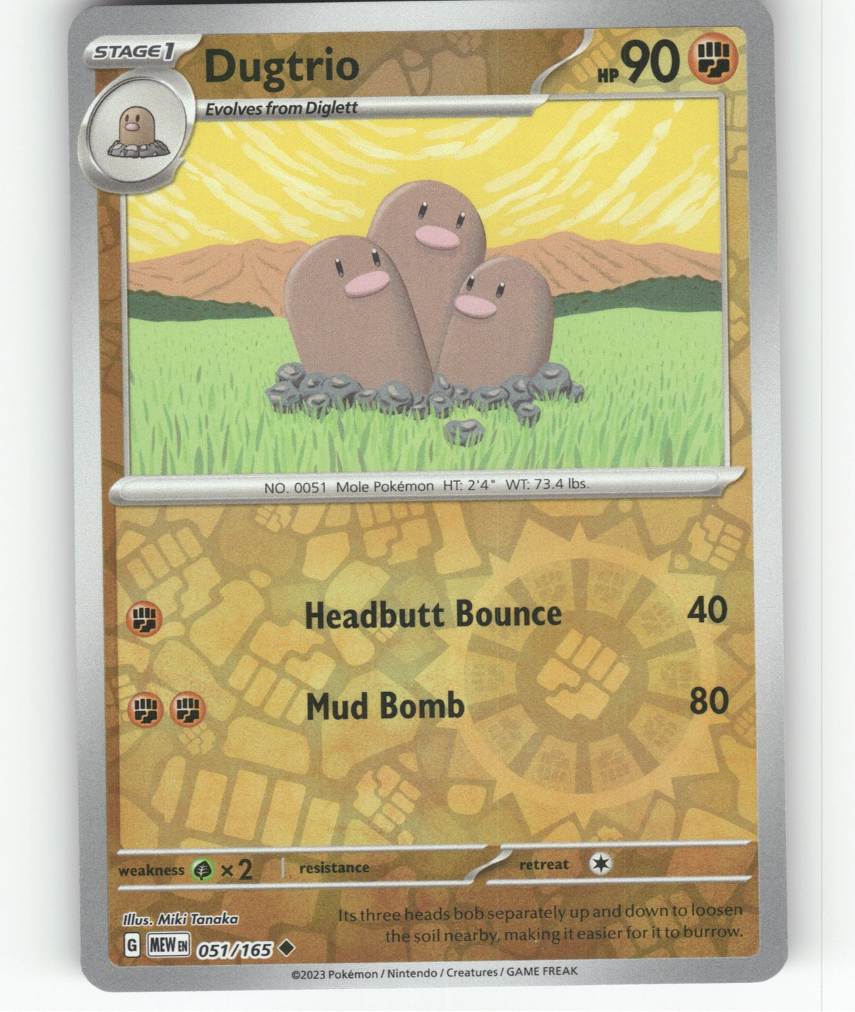 Dugtrio Reverse Holo Uncommon SV: Scarlet & Violet 151 051/165 NM