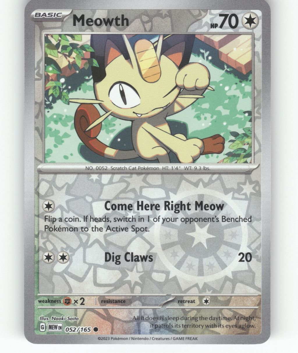 Meowth Reverse Holo Common SV: Scarlet & Violet 151 052/165 NM