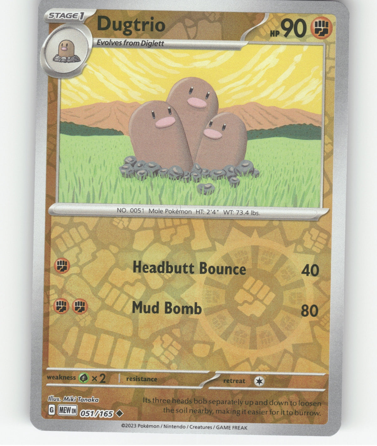 Dugtrio Reverse Holo Uncommon SV: Scarlet & Violet 151 051/165 NM