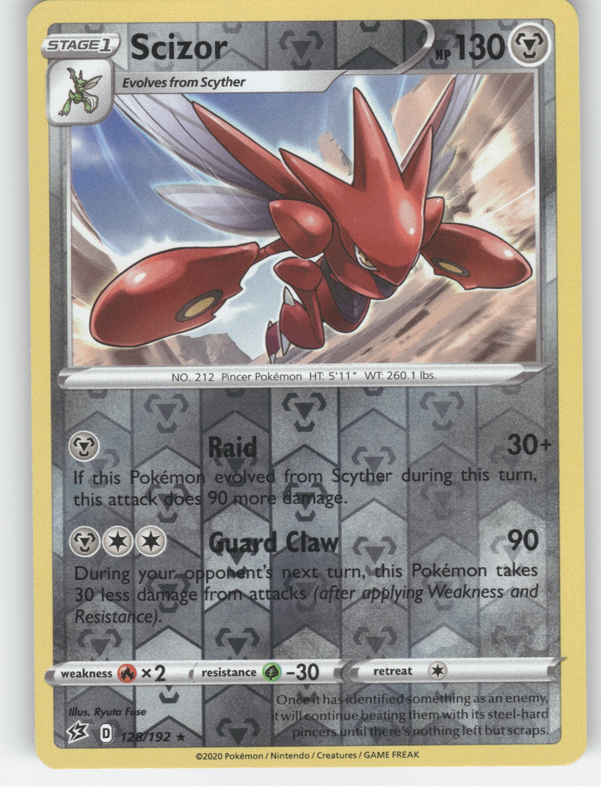 Scizor Reverse Holo Rare SWSH02: Rebel Clash 128/192 NM