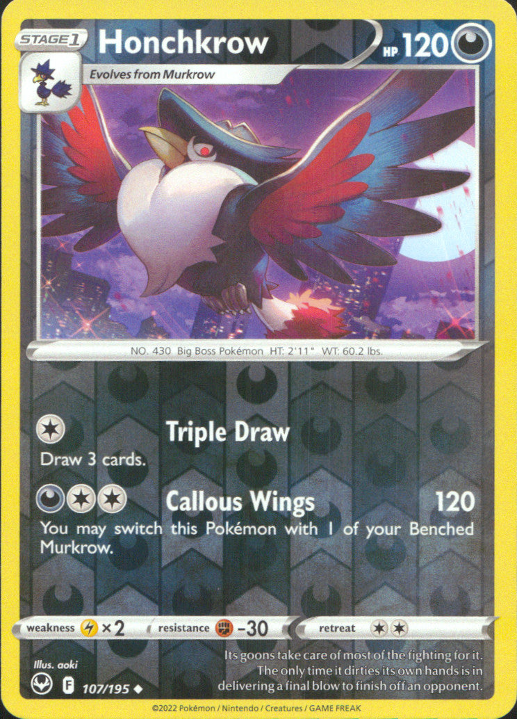 Honchkrow Reverse Holo Uncommon SWSH12: Silver Tempest 107/195 NM