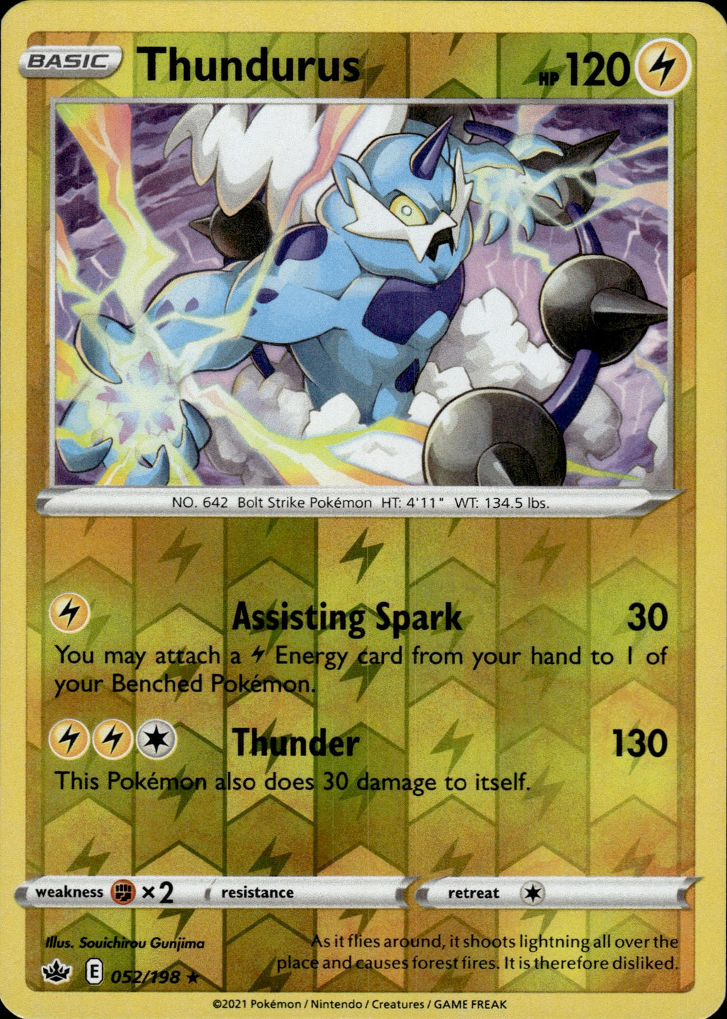 Thundurus Reverse Holo Holo Rare SWSH06: Chilling Reign 052/198 NM