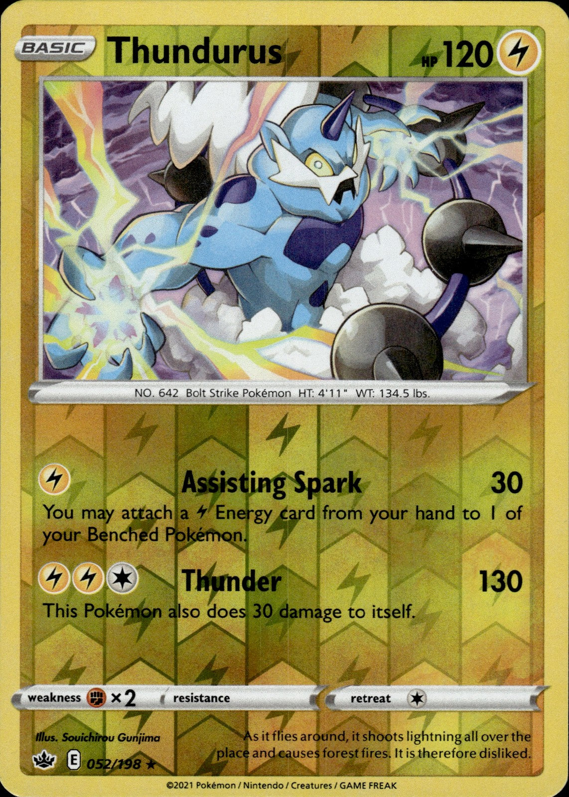 Thundurus Reverse Holo Holo Rare SWSH06: Chilling Reign 052/198 NM
