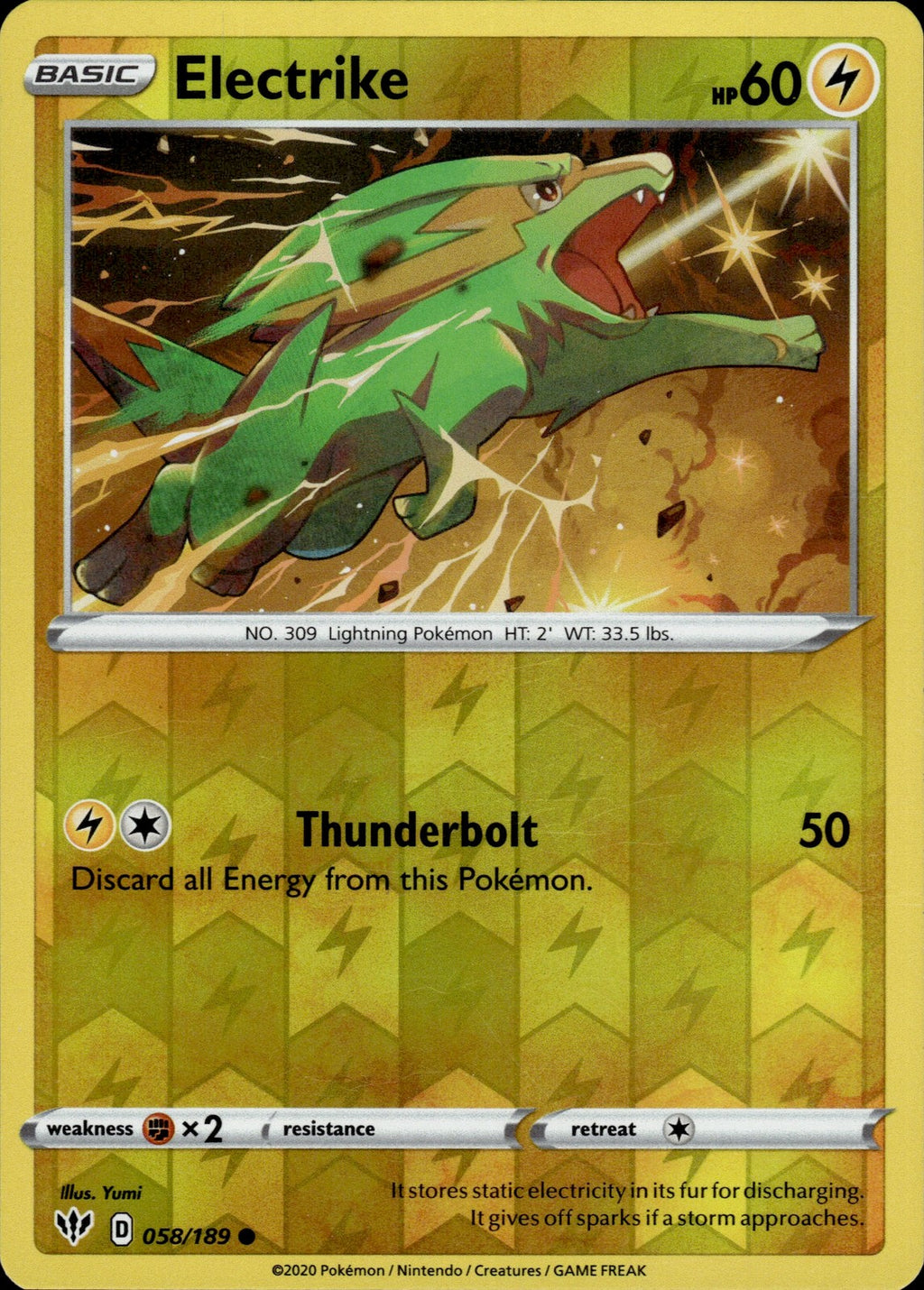 Electrike Reverse Holo Common SWSH03: Darkness Ablaze 058/189 NM