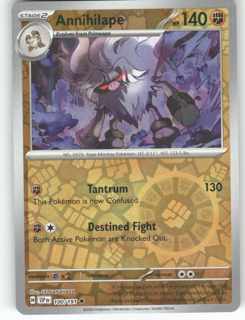 Annihilape Reverse Holo Uncommon SV08: Surging Sparks 100/191 NM