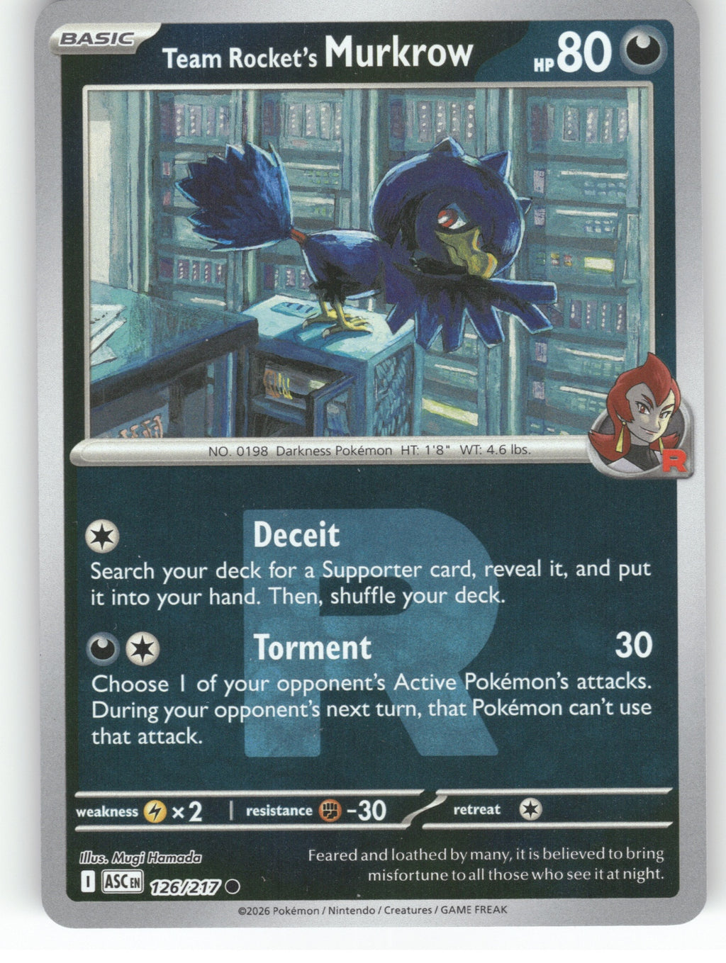 Team Rocket's Murkrow (Team Rocket) Reverse Holo Common ME: Ascended Heroes 126/217 NM