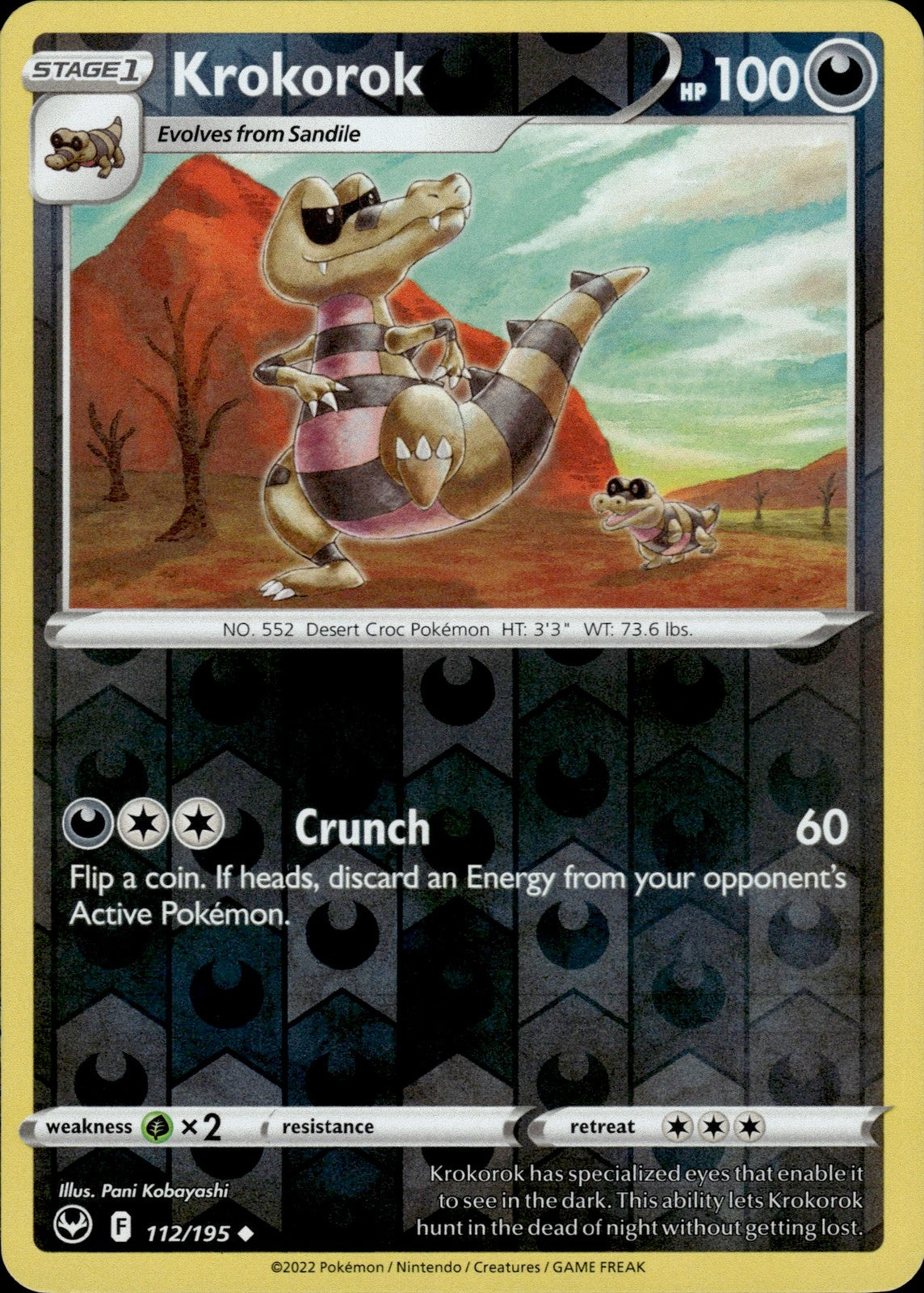 Krokorok Reverse Holo Uncommon SWSH12: Silver Tempest 112/195 NM