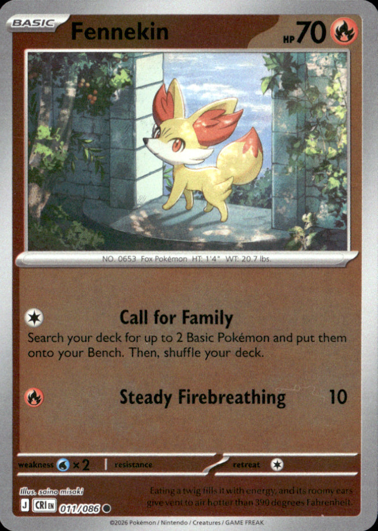 Fennekin Reverse Holo Common ME04: Chaos Rising 011/086 NM