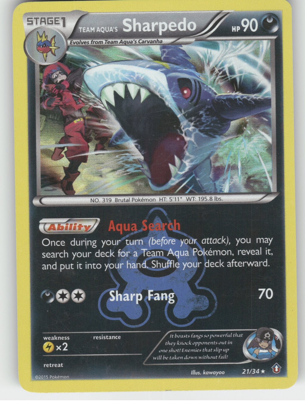 Team Aqua's Sharpedo Holo Rare Double Crisis 21/34 NM
