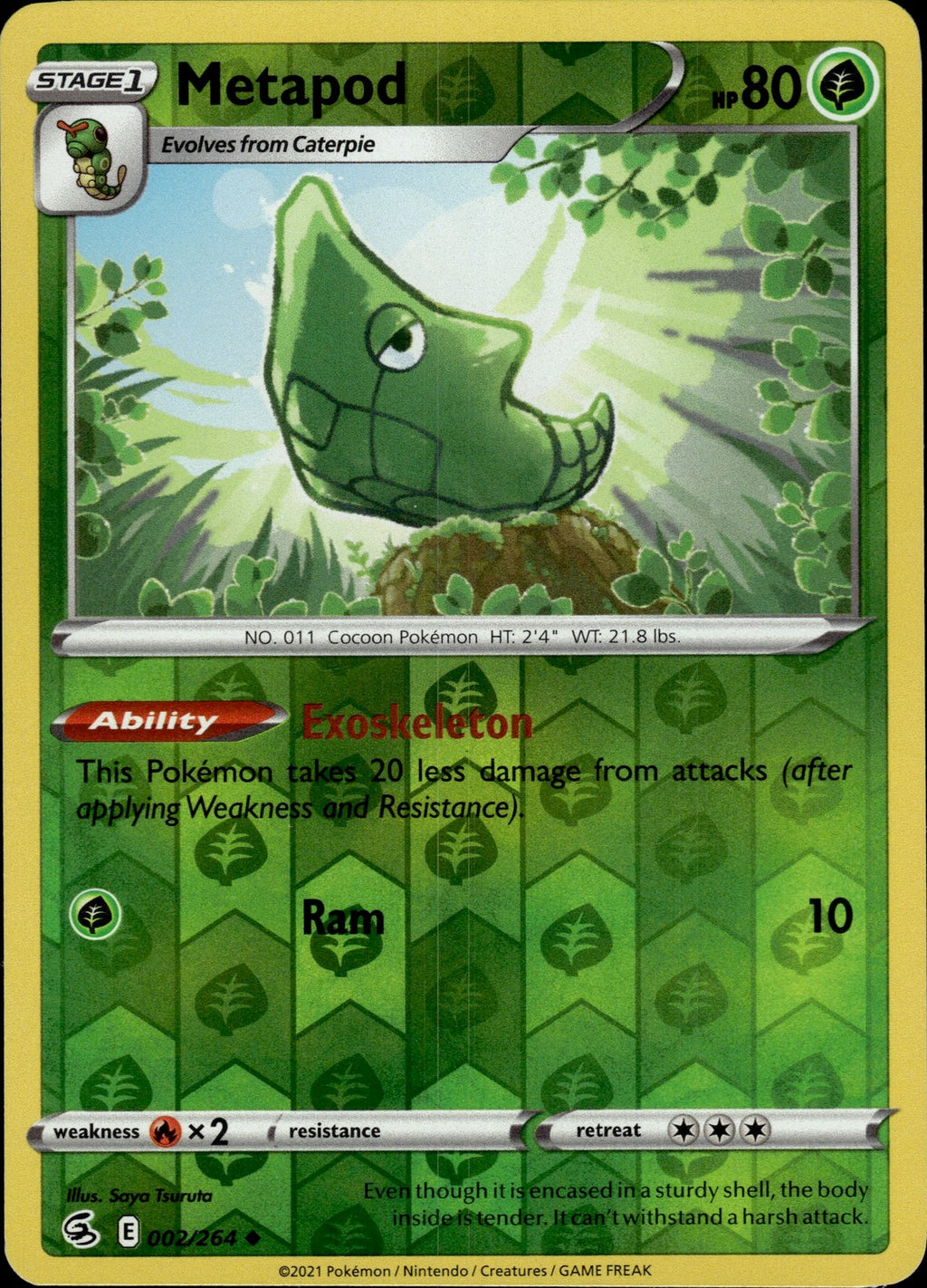 Metapod Reverse Holo Uncommon SWSH08: Fusion Strike 002/264 NM