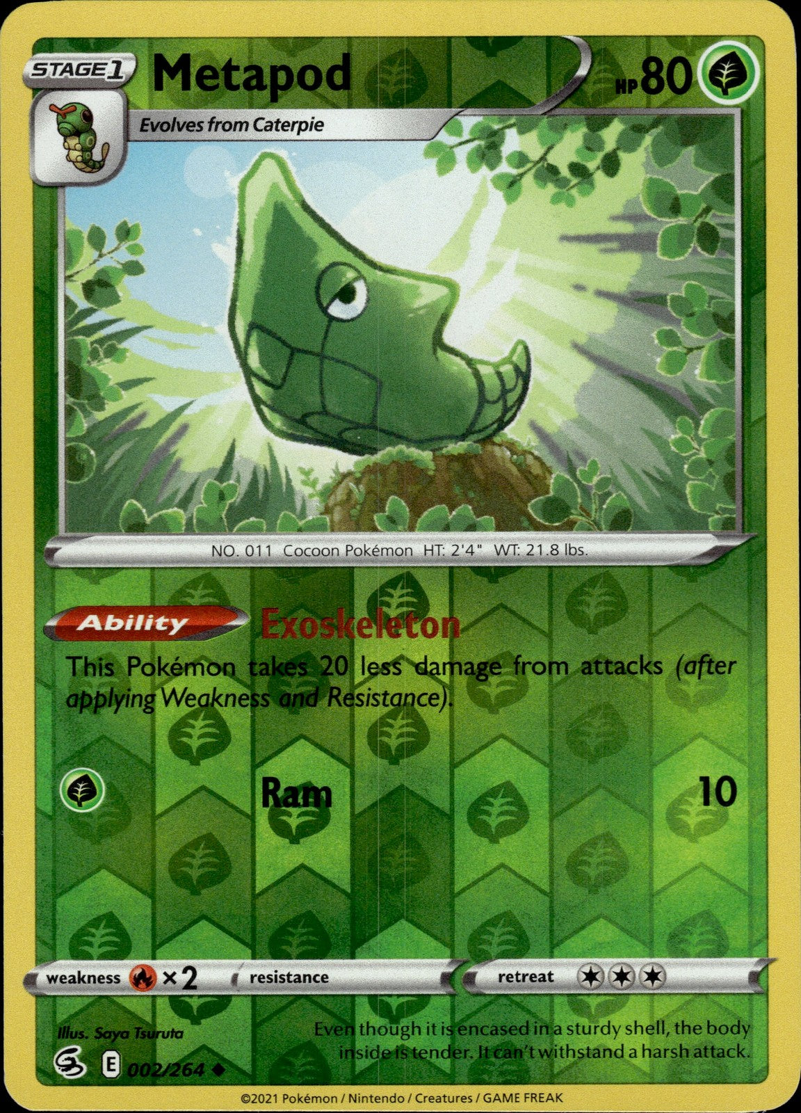 Metapod Reverse Holo Uncommon SWSH08: Fusion Strike 002/264 NM