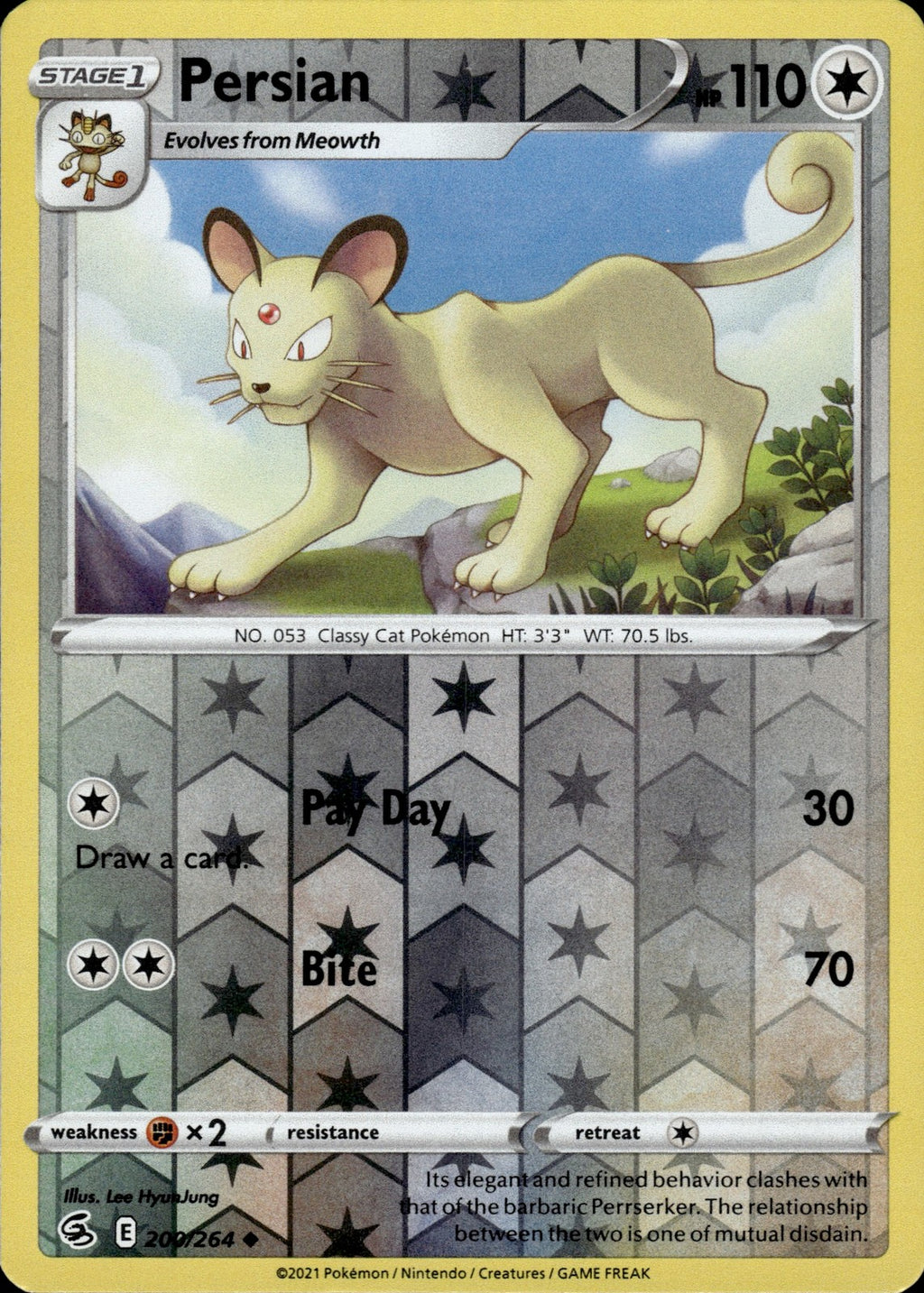 Persian Reverse Holo Uncommon SWSH08: Fusion Strike 200/264 NM