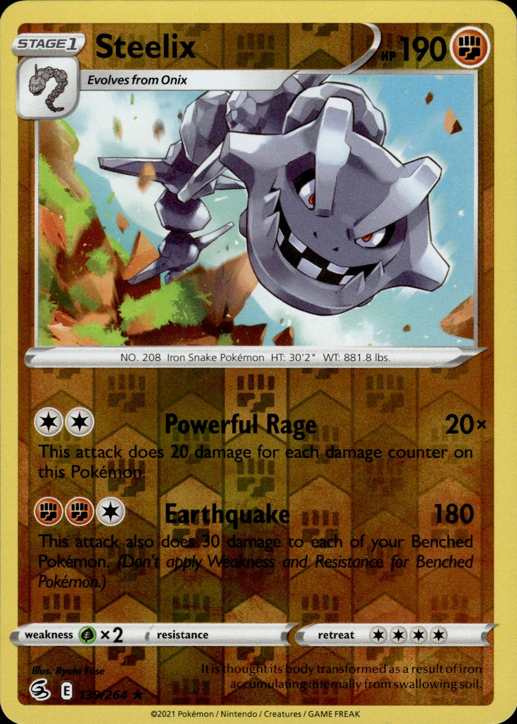 Steelix Reverse Holo Holo Rare SWSH08: Fusion Strike 139/264 NM