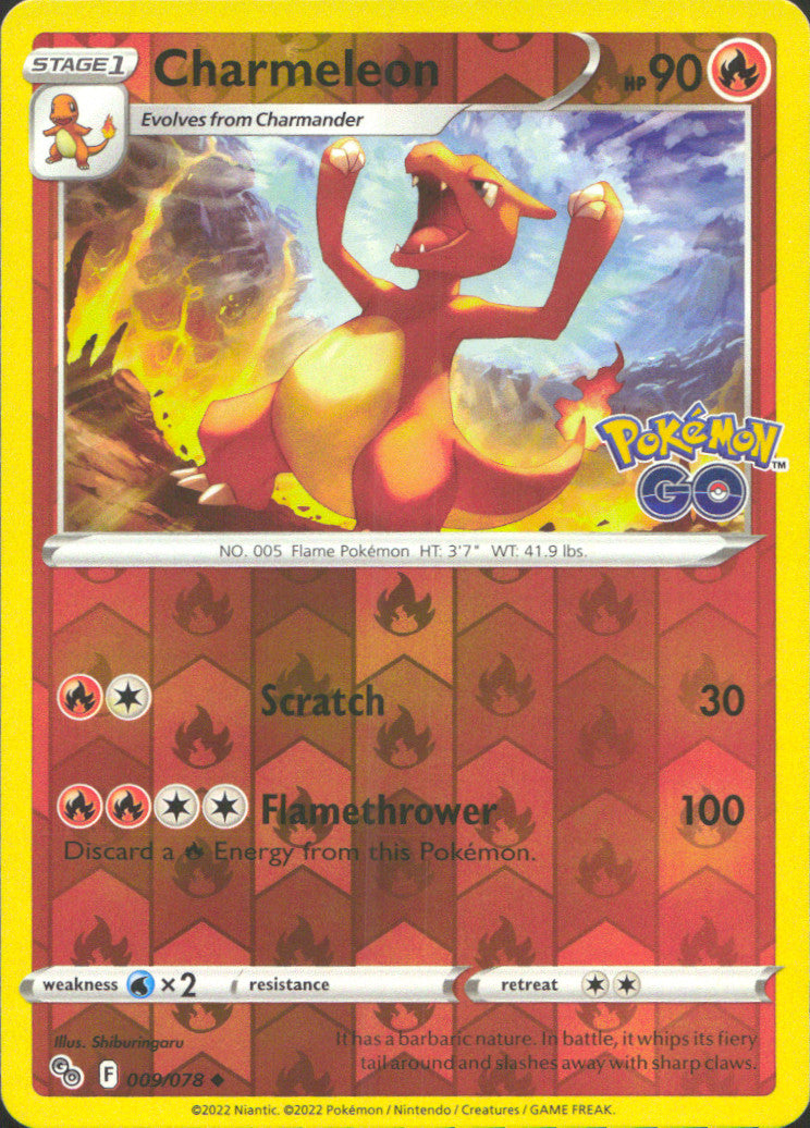 Charmeleon Reverse Holo Uncommon Pokemon GO 009/078 NM