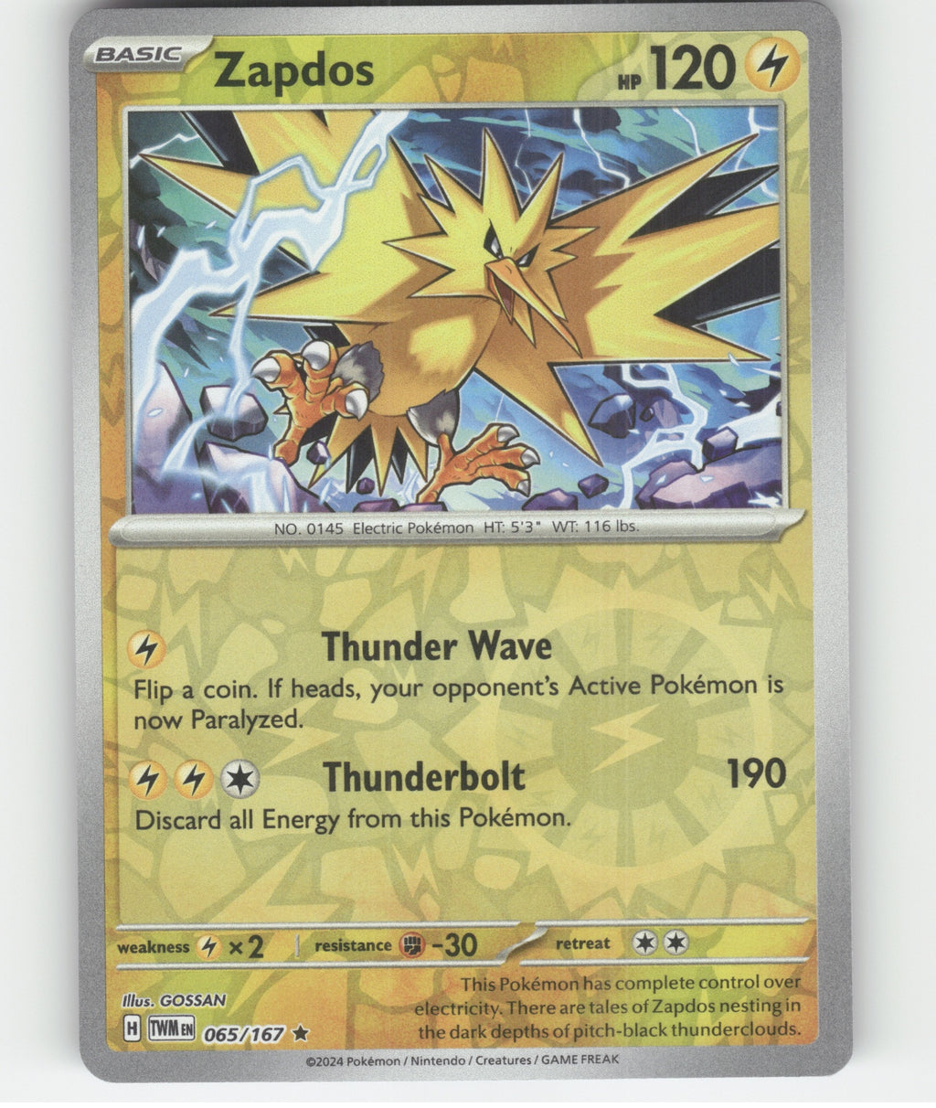 Zapdos Holo Rare SV06: Twilight Masquerade 065/167 NM