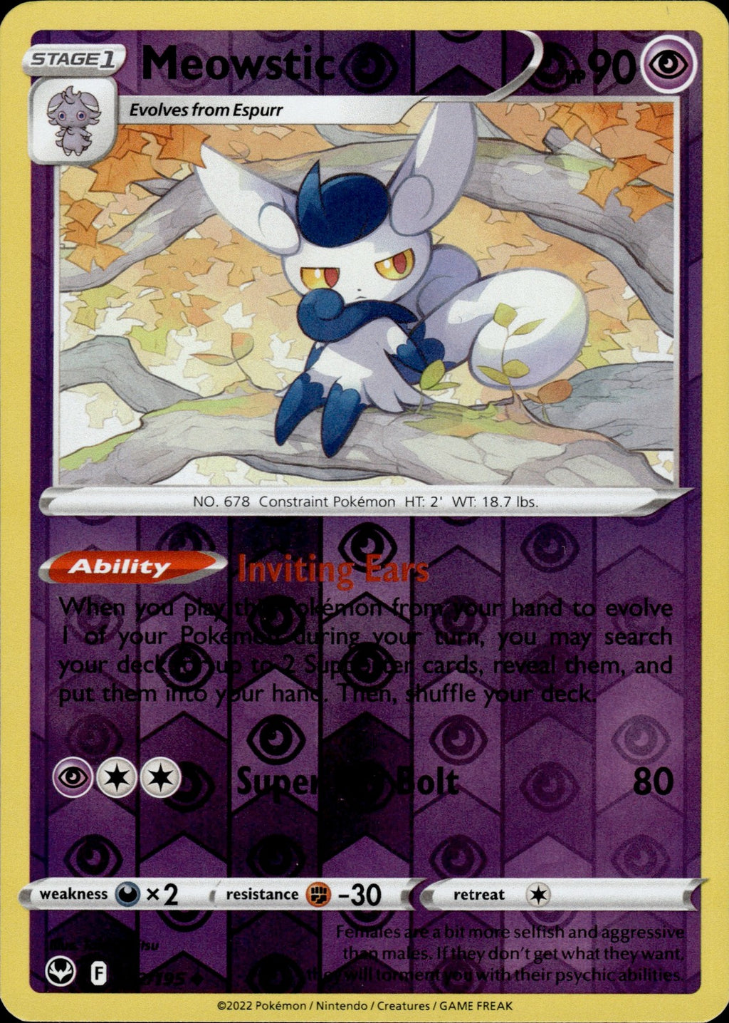 Meowstic Reverse Holo Uncommon SWSH12: Silver Tempest 082/195 NM