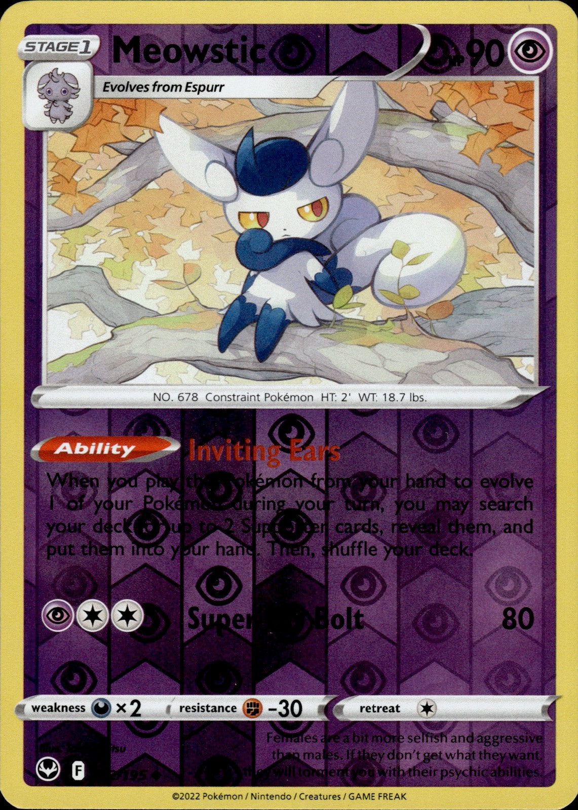 Meowstic Reverse Holo Uncommon SWSH12: Silver Tempest 082/195 NM