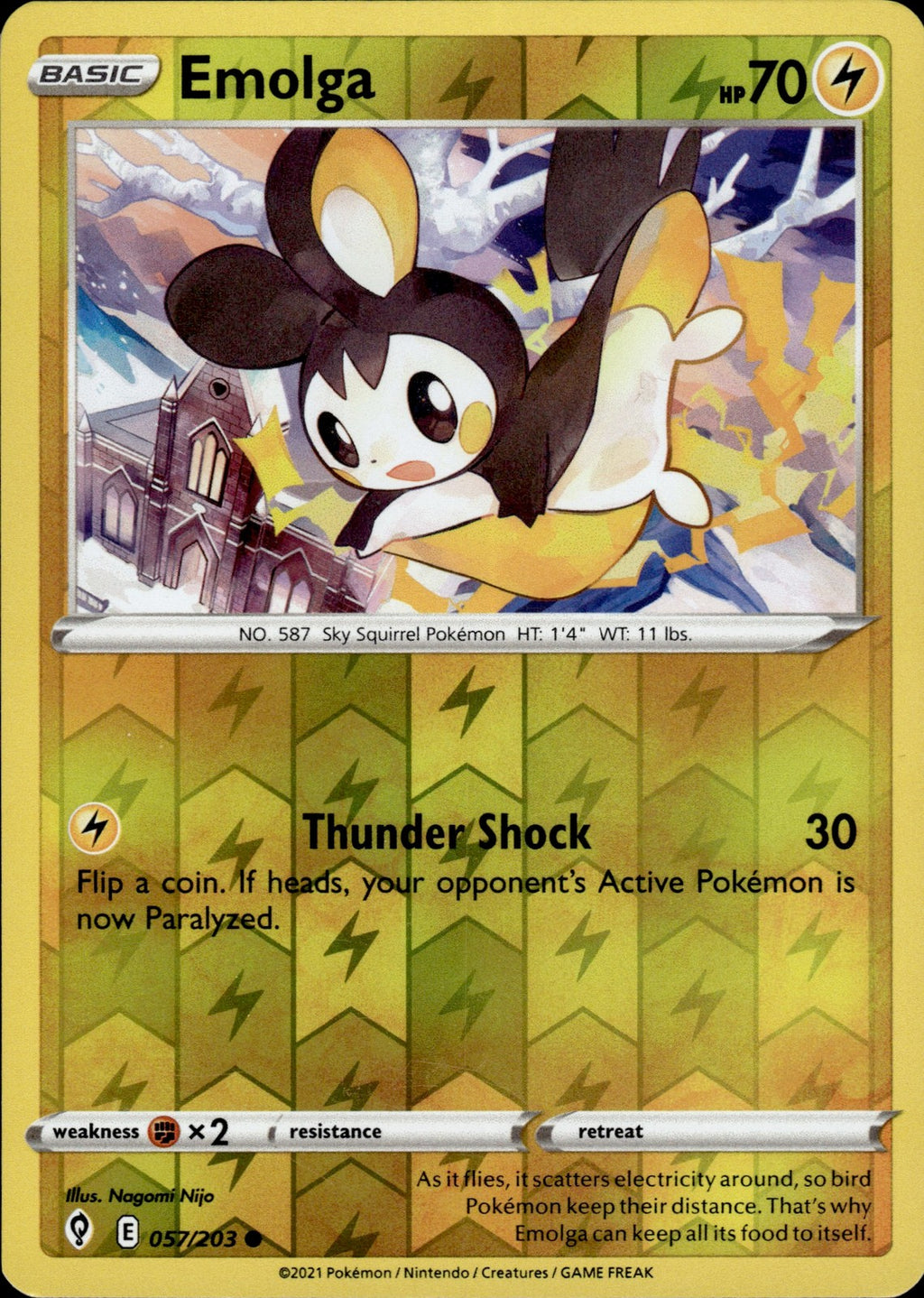 Emolga Reverse Holo Common SWSH07: Evolving Skies 057/203 NM