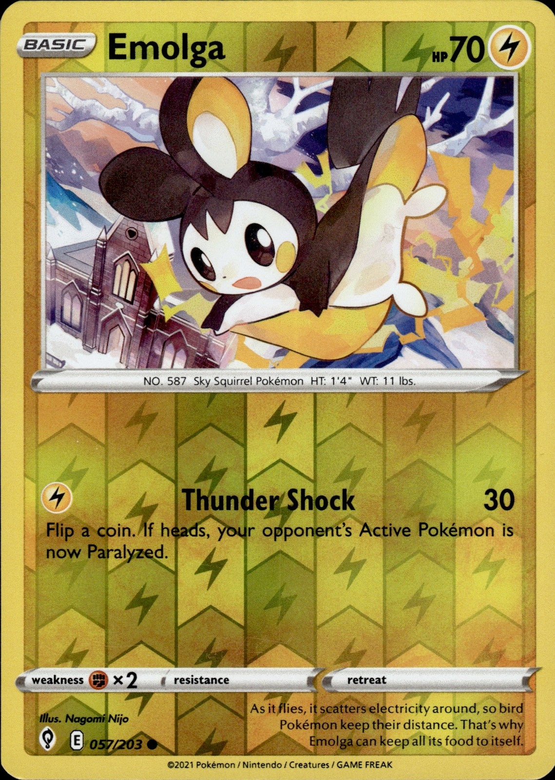 Emolga Reverse Holo Common SWSH07: Evolving Skies 057/203 NM