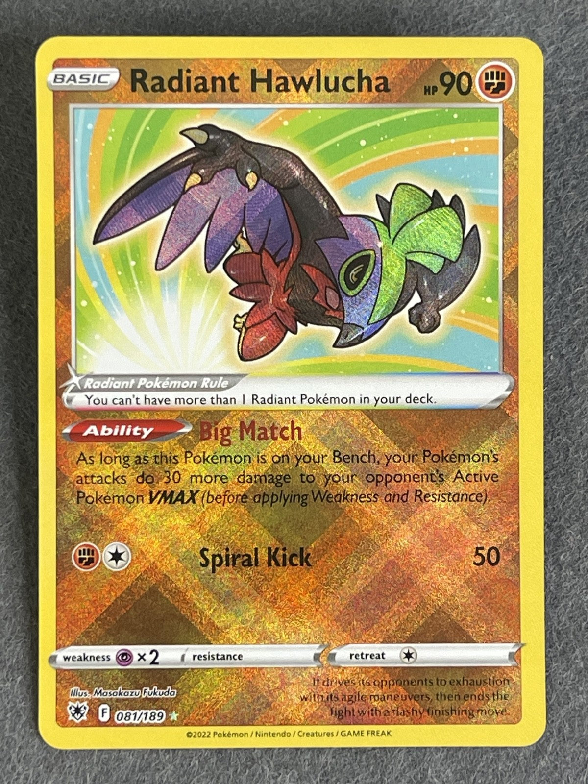 Radiant Hawlucha 2022 Astral Radiance #081/189 Near Mint