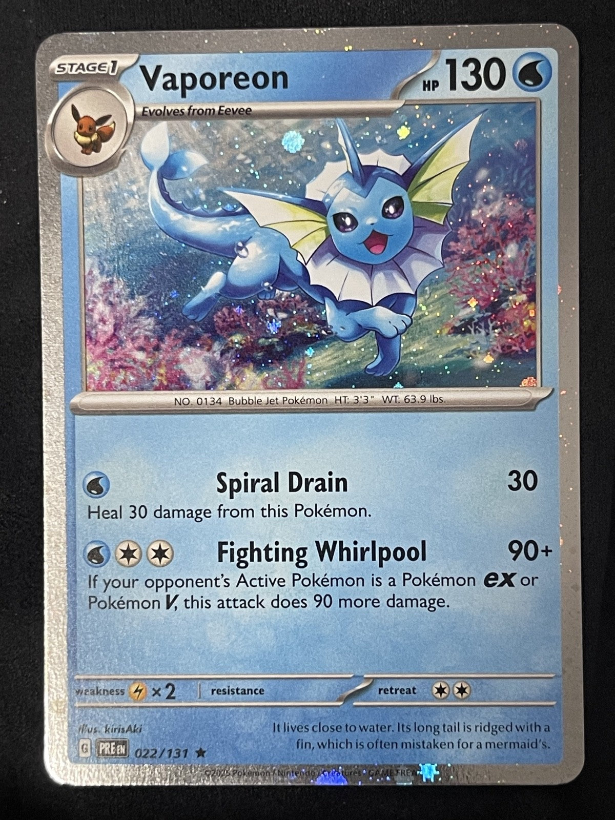 Vaporeon 2025 Prismatic Evolutions #022/131 Near Mint