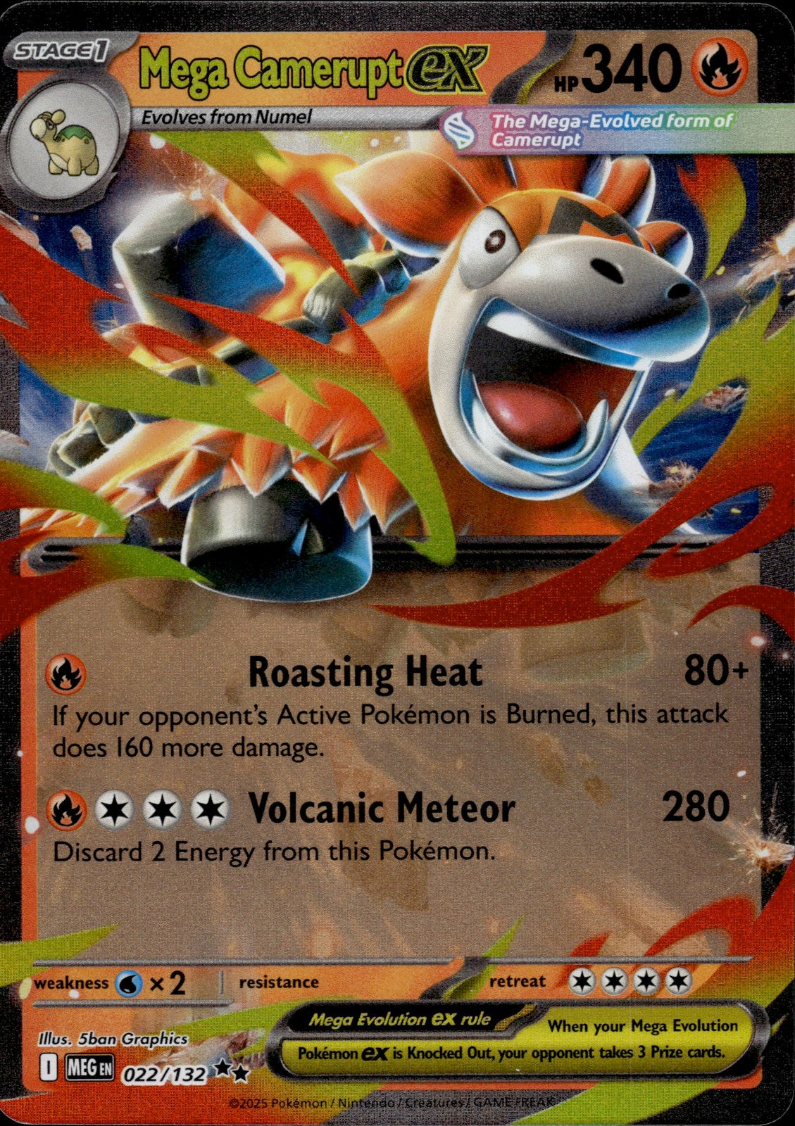 Mega Camerupt ex Holo Double Rare ME01: Mega Evolution 022/132 NM