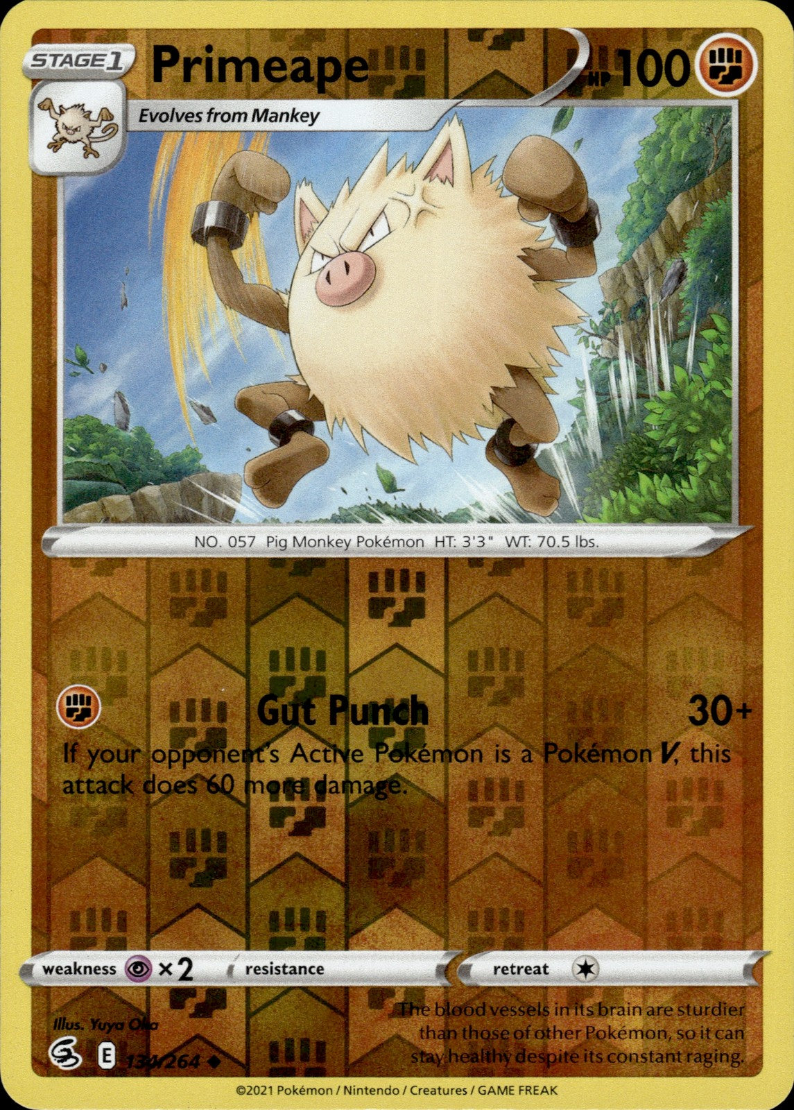 Primeape Reverse Holo Uncommon SWSH08: Fusion Strike 134/264 NM