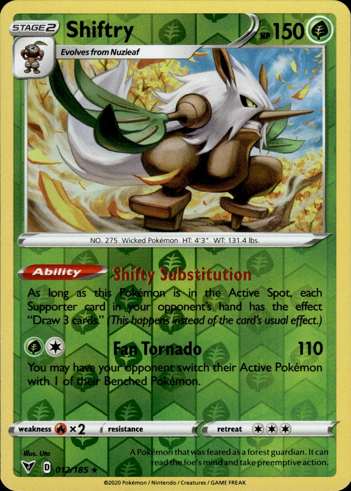 Shiftry Reverse Holo Rare SWSH04: Vivid Voltage 012/185 NM