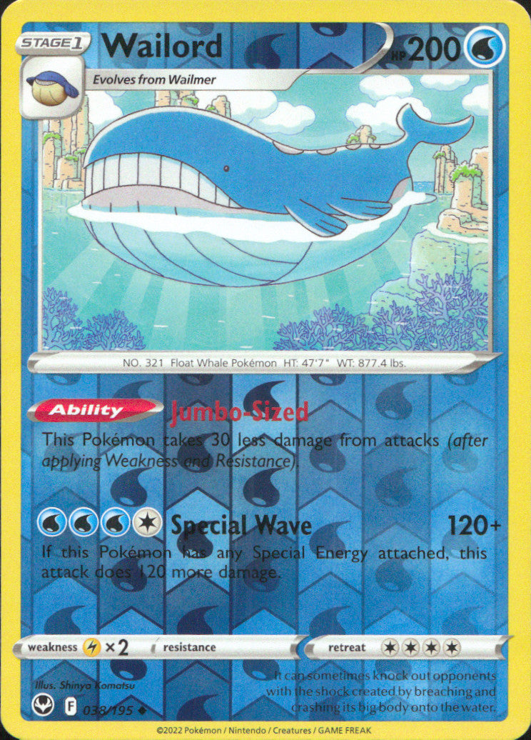 Wailord Reverse Holo Uncommon SWSH12: Silver Tempest 038/195 NM