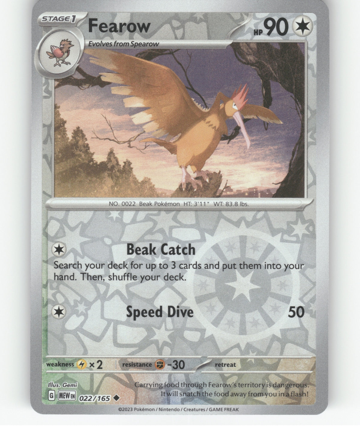 Fearow Reverse Holo Uncommon SV: Scarlet & Violet 151 022/165 NM