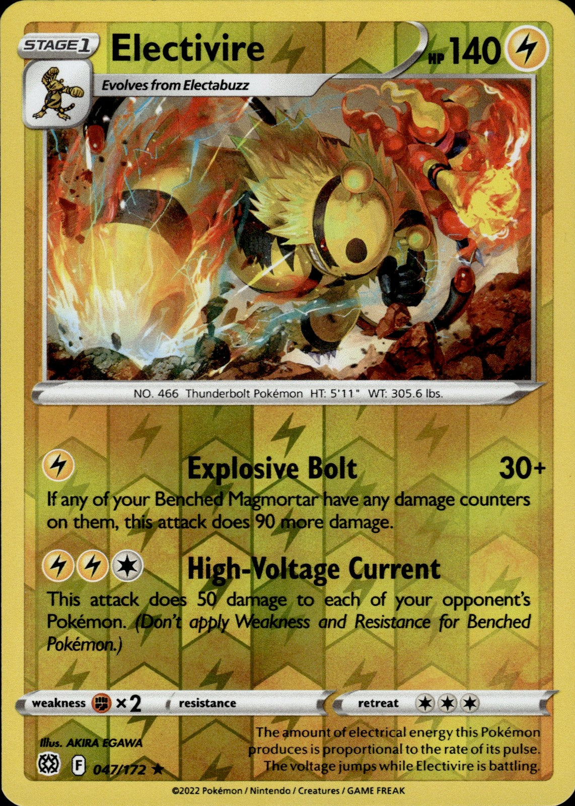 Electivire Reverse Holo Rare SWSH09: Brilliant Stars 047/172 NM