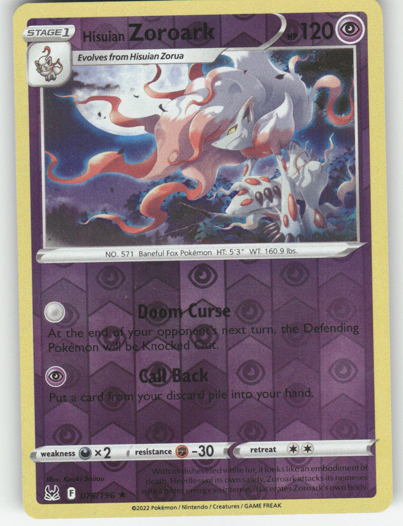 Hisuian Zoroark Reverse Holo Holo Rare SWSH11: Lost Origin 076/196 NM