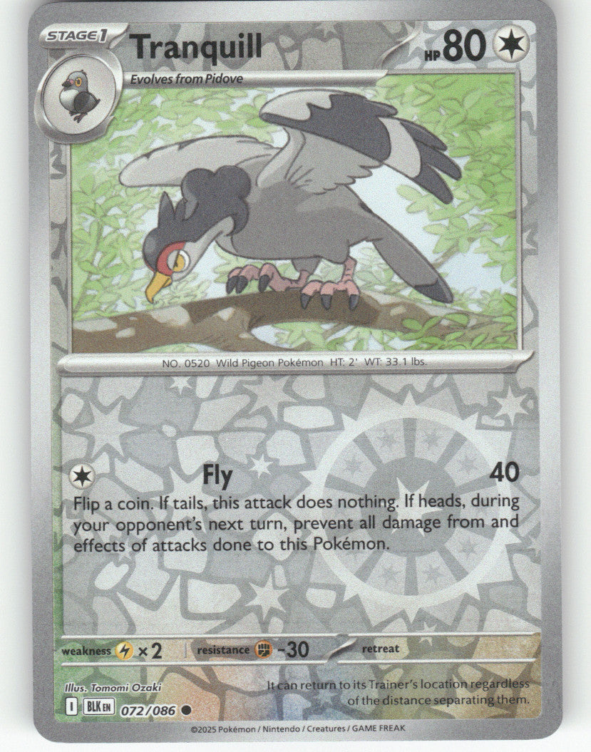 Tranquill Reverse Holo Common SV: Black Bolt 072/086 NM