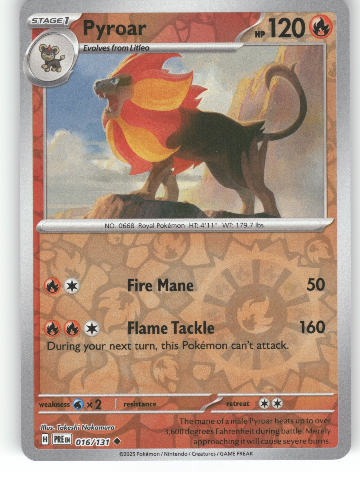 Pyroar Reverse Holo Uncommon SV: Prismatic Evolutions 016/131 NM