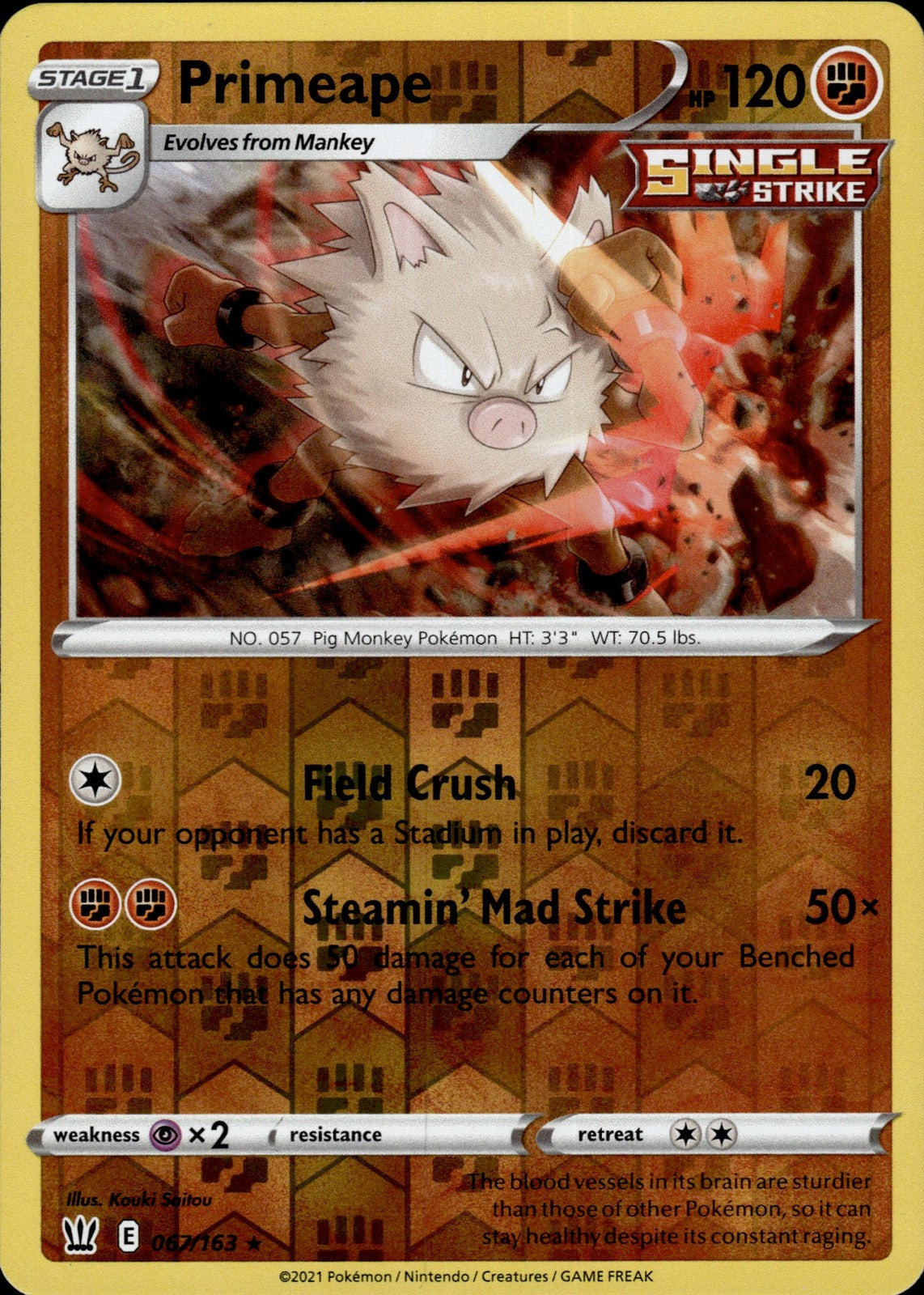 Primeape Reverse Holo Rare SWSH05: Battle Styles 067/163 NM