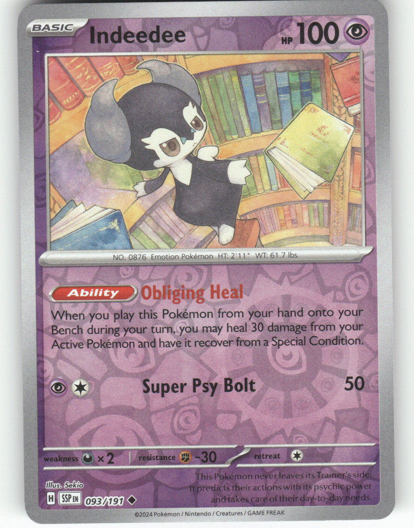 Indeedee Reverse Holo Uncommon SV08: Surging Sparks 093/191 NM