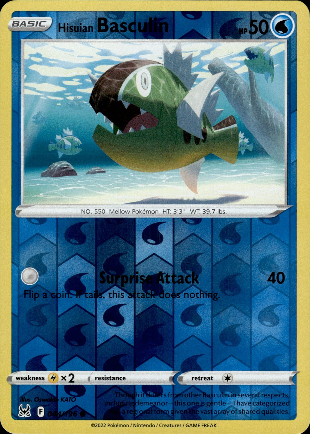 Hisuian Basculin Reverse Holo Common SWSH11: Lost Origin 044/196 NM