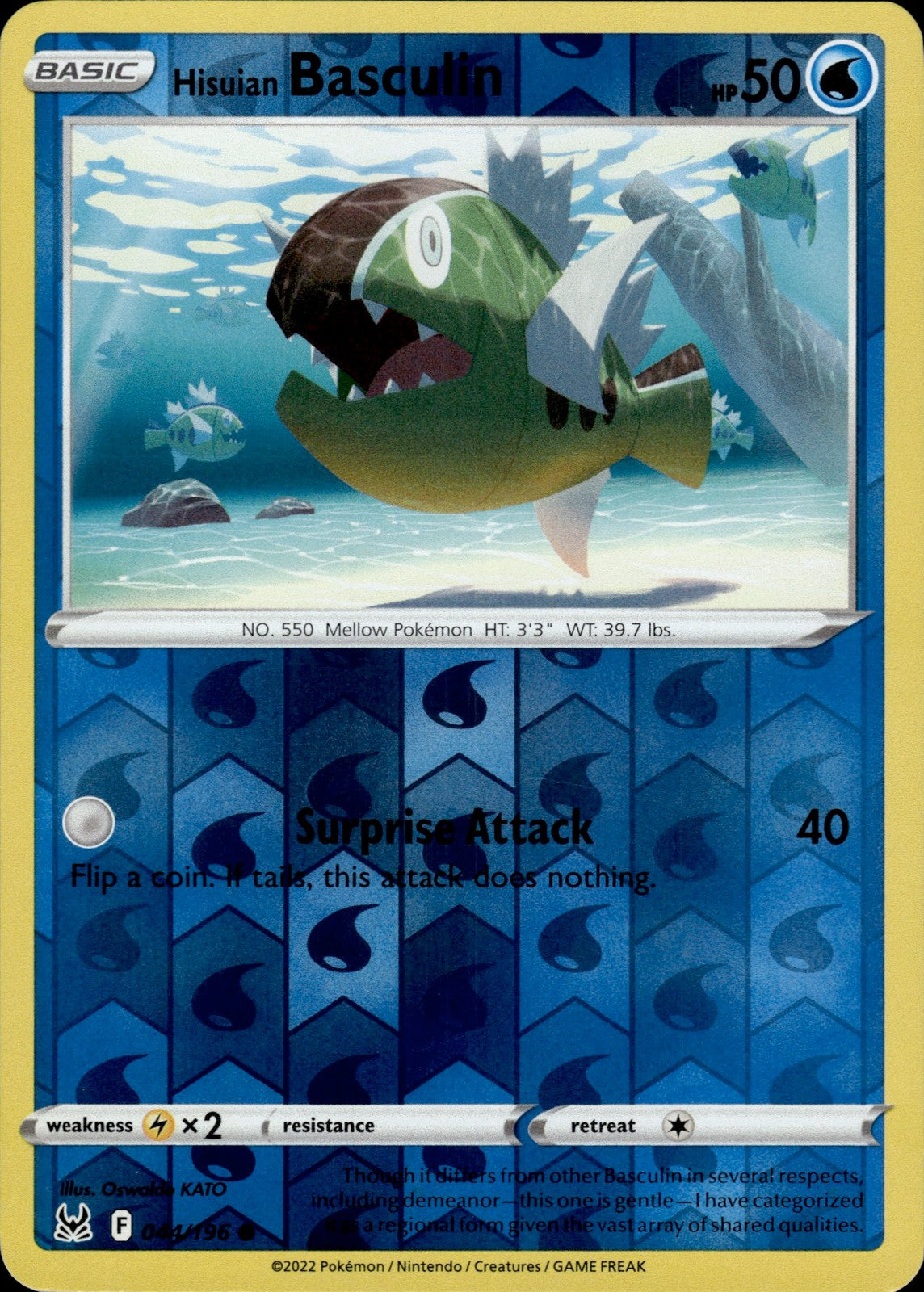 Hisuian Basculin Reverse Holo Common SWSH11: Lost Origin 044/196 NM