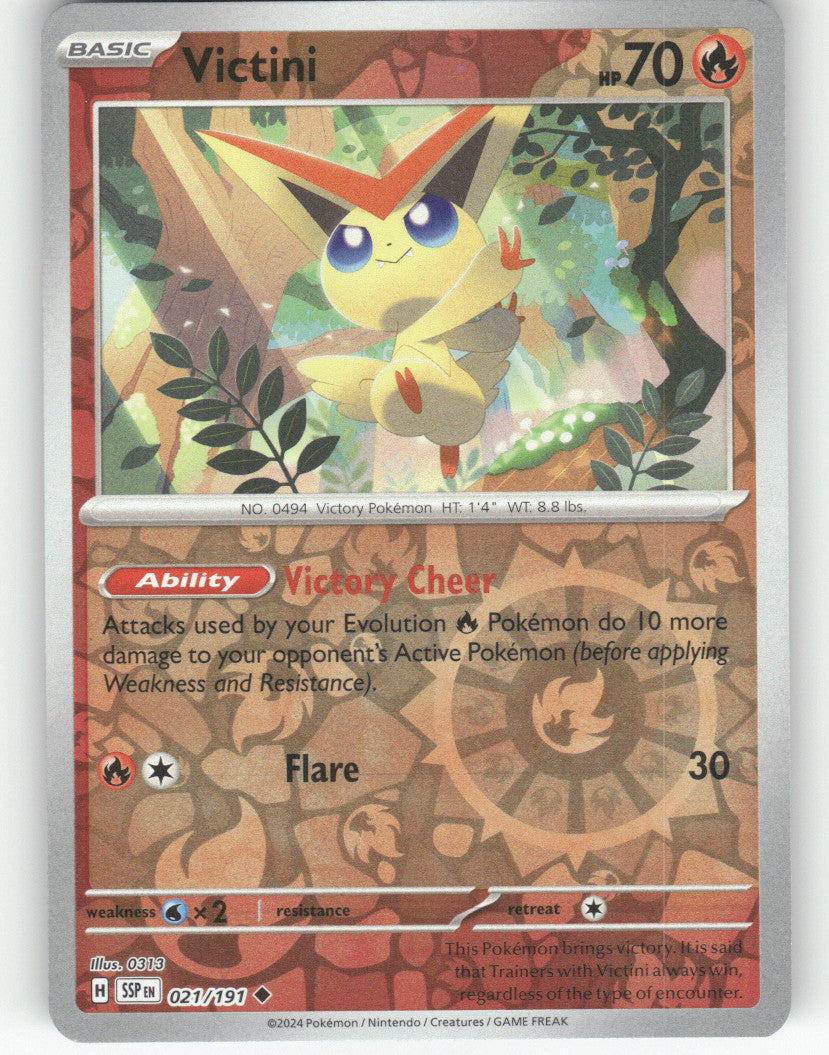 Victini Reverse Holo Uncommon SV08: Surging Sparks 021/191 NM