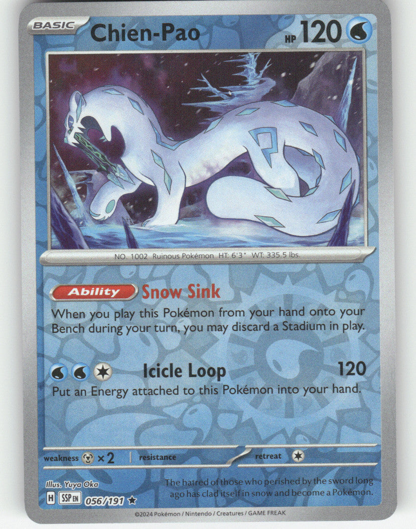 Chien-Pao Reverse Holo Rare SV08: Surging Sparks 056/191 NM